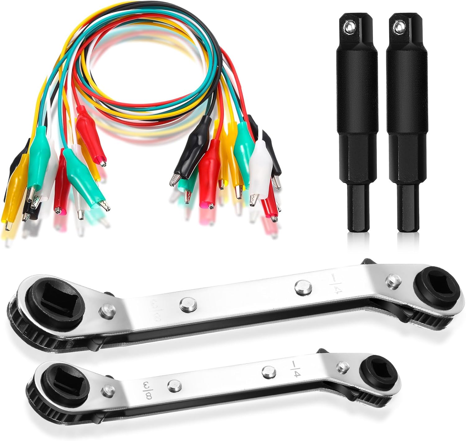 Mimorou 3 Pcs HVAC Service Wrench Tool Refrigeration Wrench with Hexagon Bit Adapter 3/16” to 3/8” 5/16'' x 1/4'' Adaptor Cord Compatible with Rt250/Et310 Crocodile Alligator Clip Electrical Lead Test