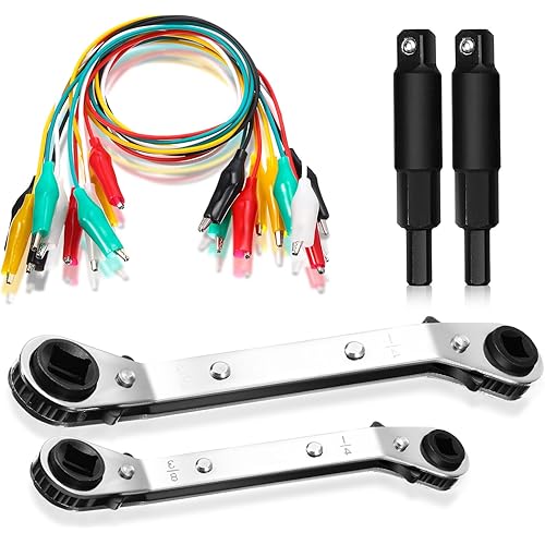 Mimorou 3 Pcs HVAC Service Wrench Tool Refrigeration Wrench with Hexagon Bit Adapter 3/16” to 3/8” 5/16'' x 1/4'' Adaptor Cord Compatible with Rt250/Et310 Crocodile Alligator Clip Electrical Lead Test