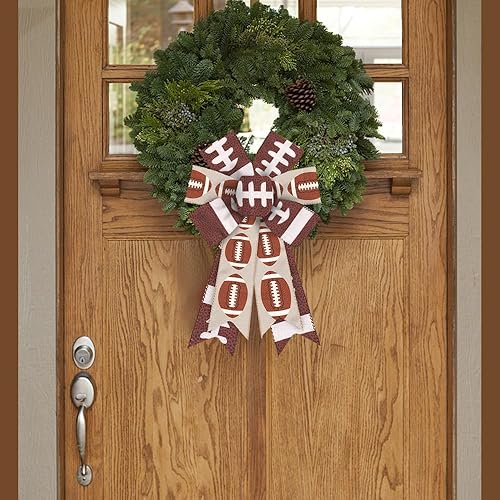 Miniatura 8 de 2 lazos para corona de fútbol americano, lazos de arpillera a cuadros verdes y blancos para corona, lazo de tela deportiva de lino para fiesta de