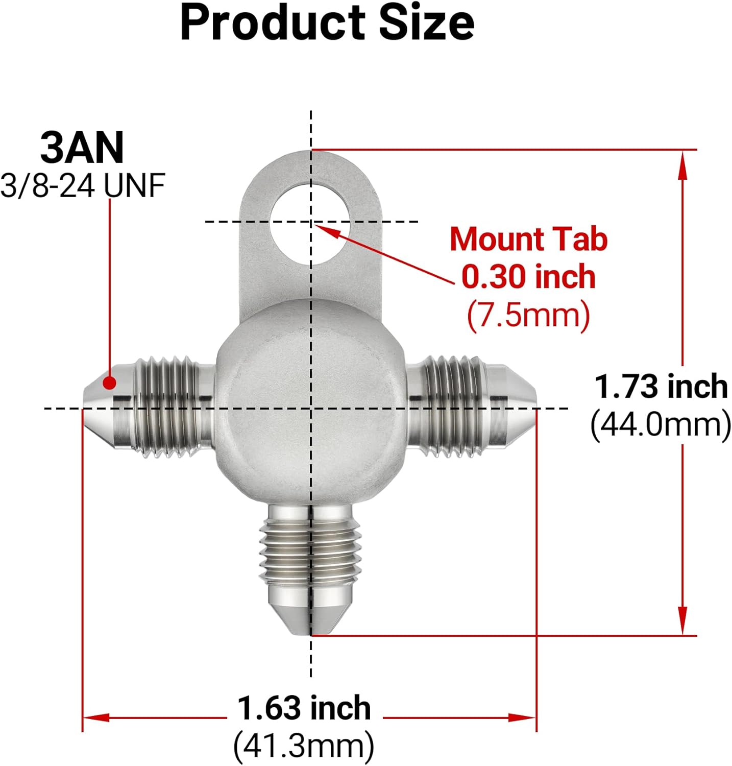 EVIL ENERGY 3AN Male Brake Tee Block 2 PCS with Mount Tab, Stainless Steel Brake Line Tee Fitting Adapter, Sliver