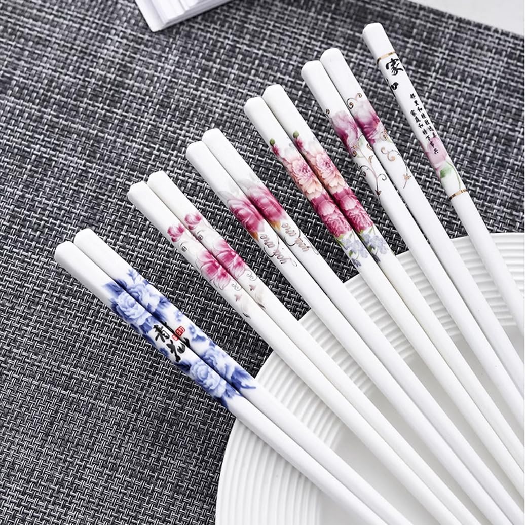 Copchette en Porcelaine Cadeau de Fleur, 10 Paires Baguettes Chinoises en os de Chine, Baguettes Premium réutilisables, Lave-Vaisselle à Haute résistance à températu I