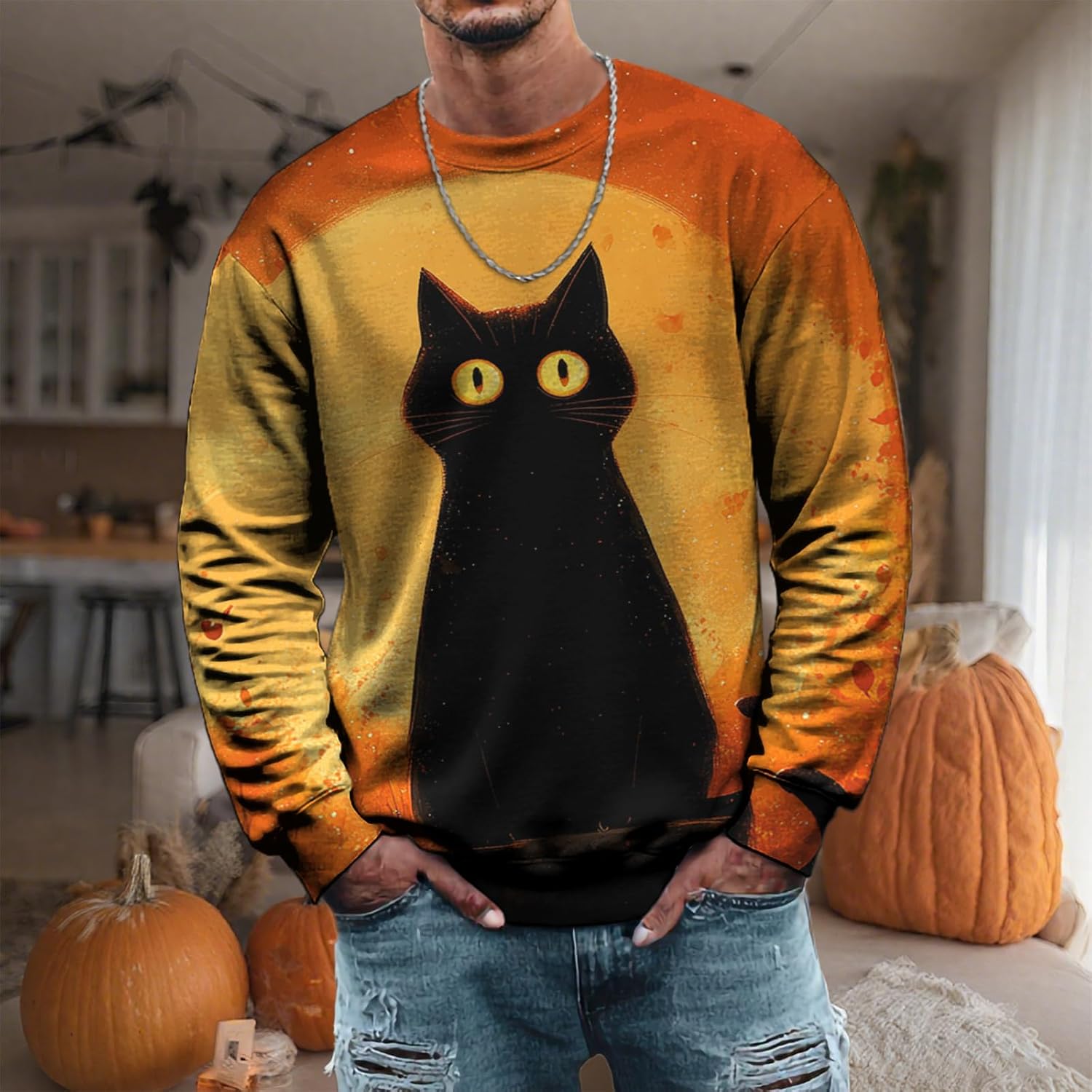 Halloween Sweatshirt Men Long Sleeve Crewneck Casual Pullover Hip-Hop Novelty Sweatshirts Fashion Outfits 2025 - Image 2