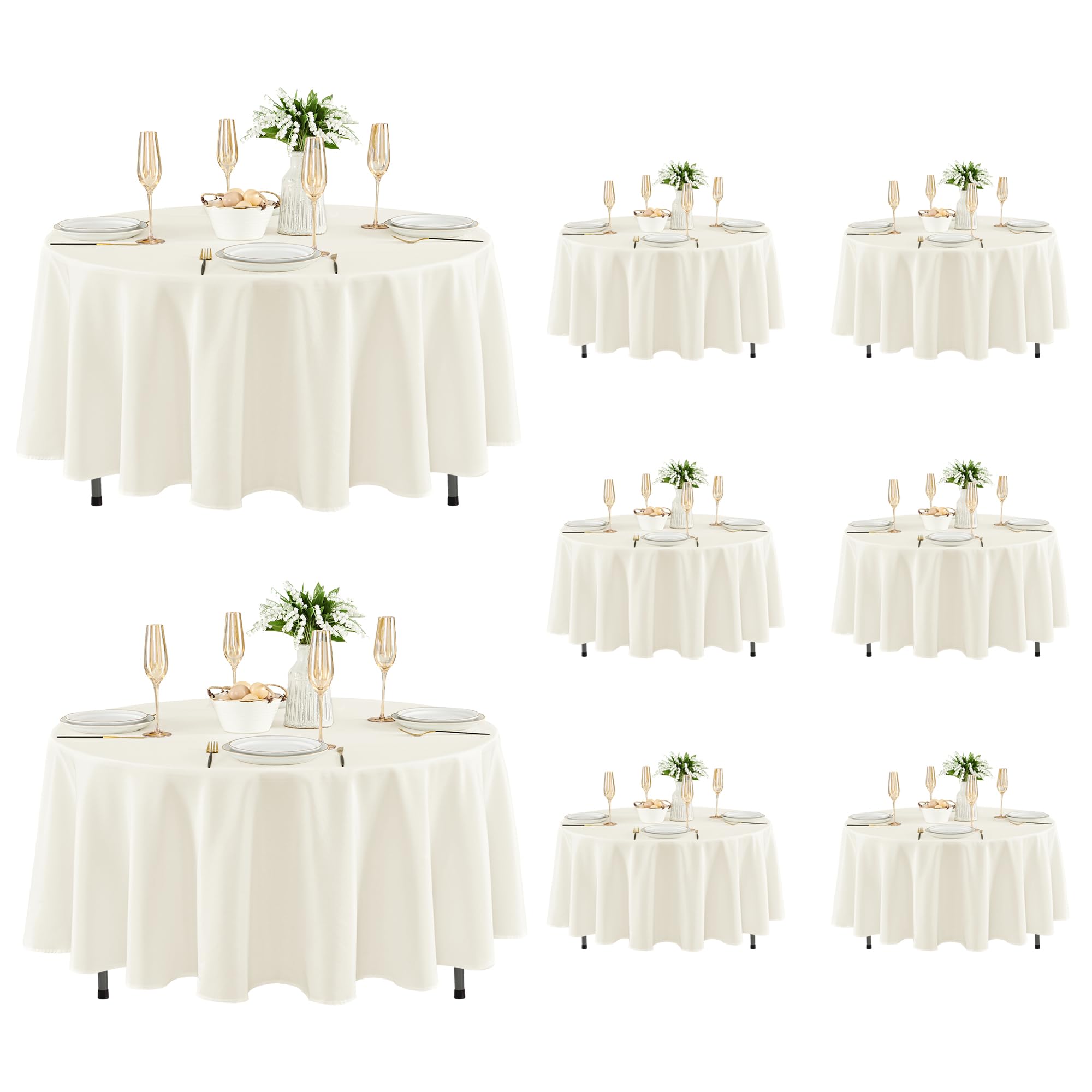 Fitable 8 Pack Ivory Round Tablecloths 70 Inch for 36"-48" Tables