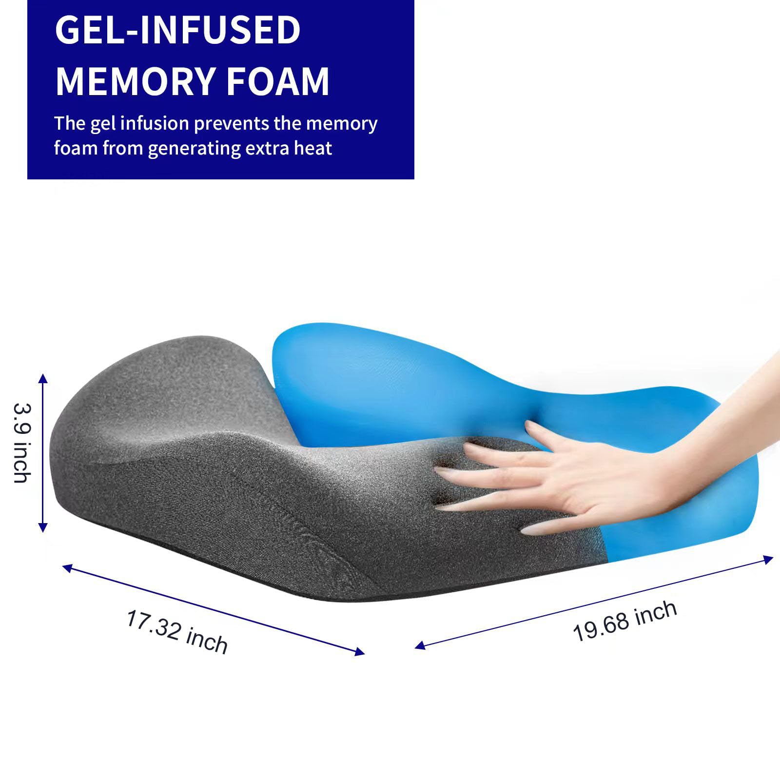 SupremeComfort - Cojín de espuma viscoelástica con infusión de gel para silla de oficina, silla de cocina, asientos de coche, mejora tu experiencia de asiento, alivio del dolor de presión y