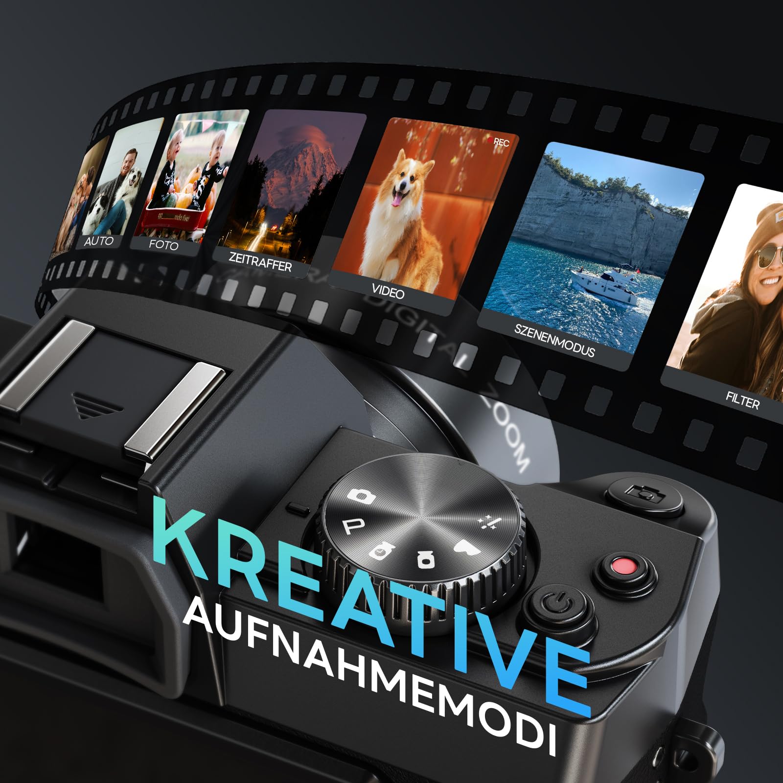 NBD 5K Digitalkamera 64MP, Autofokus, 16X Digitalzoom, Schwarz | 3 Zoll 180° Klappdisplay, WLAN, Weitwinkel/Makro, 2 Akkus, 64GB Karte, Vlogging, Reisen, Anfänger