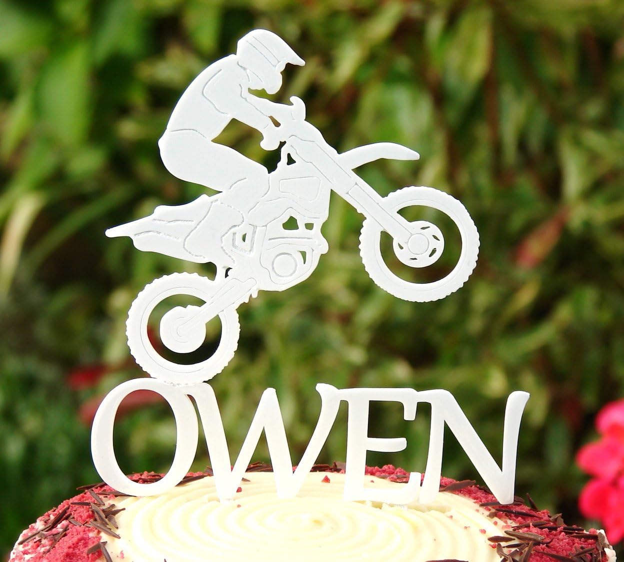 Personalised Name Birthday Cake Topper Decoration with Motorcross Biker