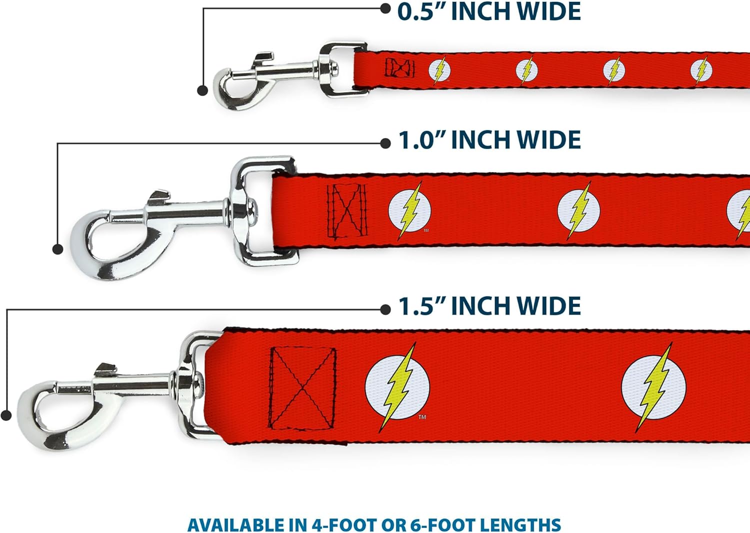 Dog Leash Flash Logo Red White Yellow 6 Feet Long 1.0 Inch Wide
