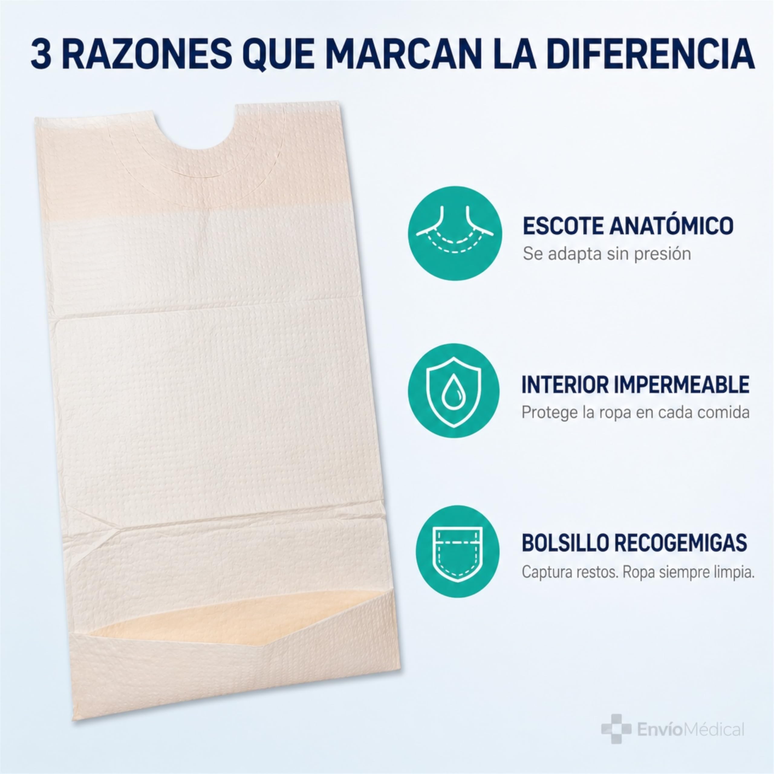 GERCARE Pack de 100 Babero Adulto Desechable. Baberos Adultos 37x70 cm. Adultos Impermeables. Baberos Desechables. Incluye Bolsillo Recogemigas.