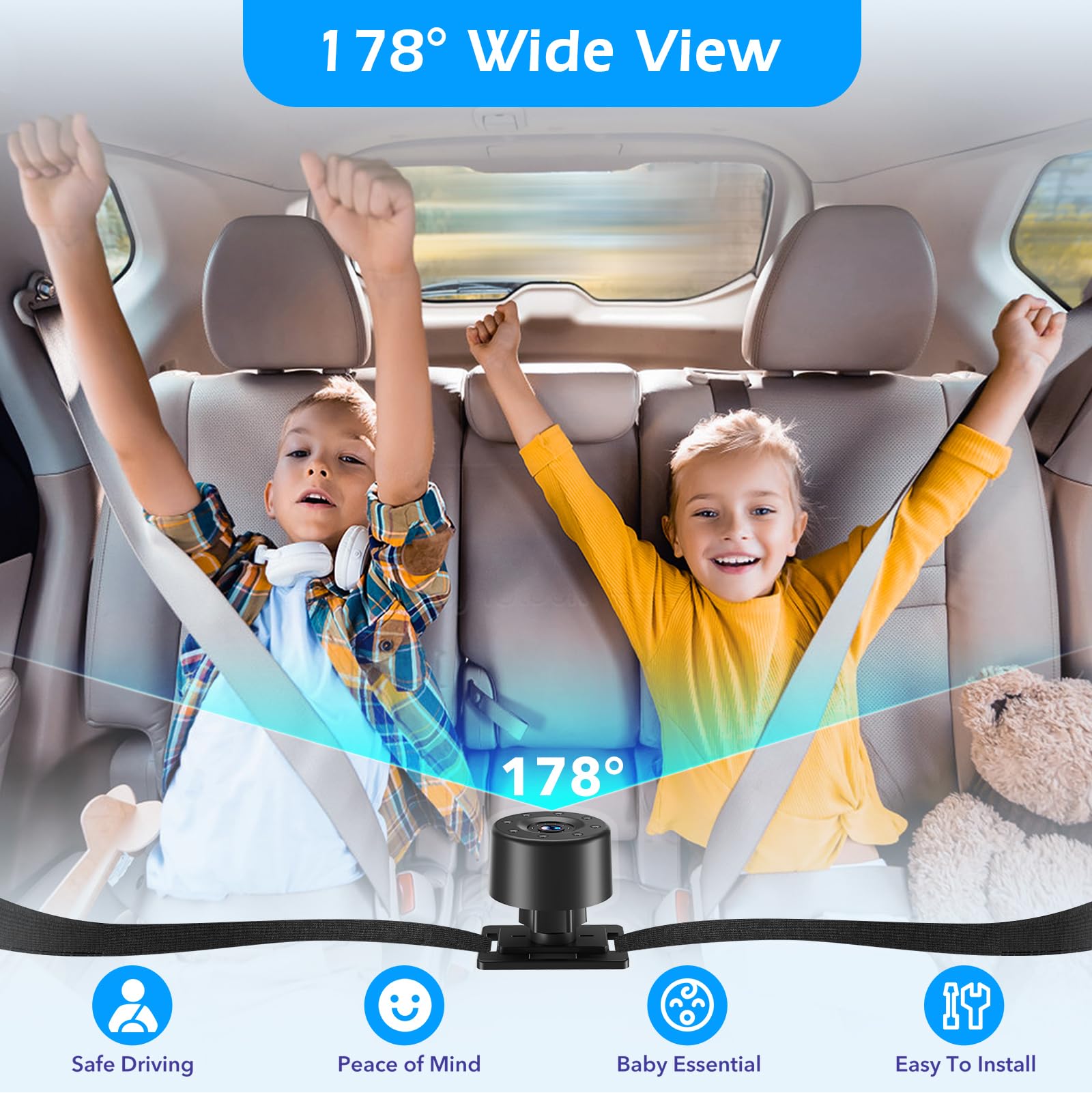 Caméra de Voiture pour bébé, 4,3" HD IR Vision Nocturne avec Vision Large de 178 °, écran IPS Moniteur arrière pour Les fants, Les Enfants, Les Tout-Petits et Les Nouveaux Parents