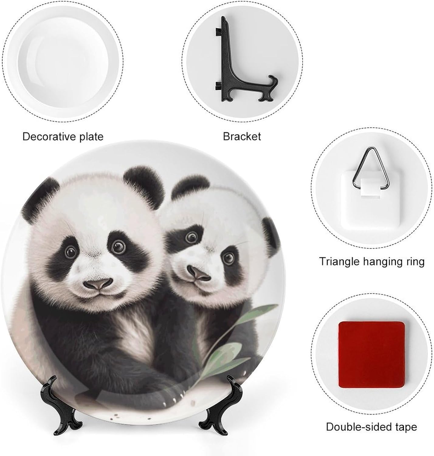 Baby Pandas Bone China Decorative Plate Exquisite Ornamental Wall Hanging Platter 6/7/8/10 Inch Vintage Art Ceramic Decor Dish for Home Tabletop Decor Housewarming Gift image 3