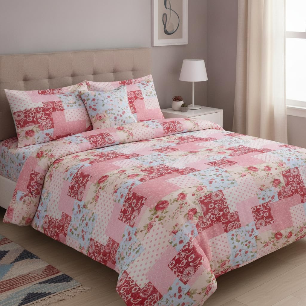 M&J Home Multi Floral Patchwork King Size Duvet Cover Set with 2 Pillowcases, 3 Piece Bedding Set, Polycotton 132 Thread Count, OEKO-TEX Certified, Easy Care