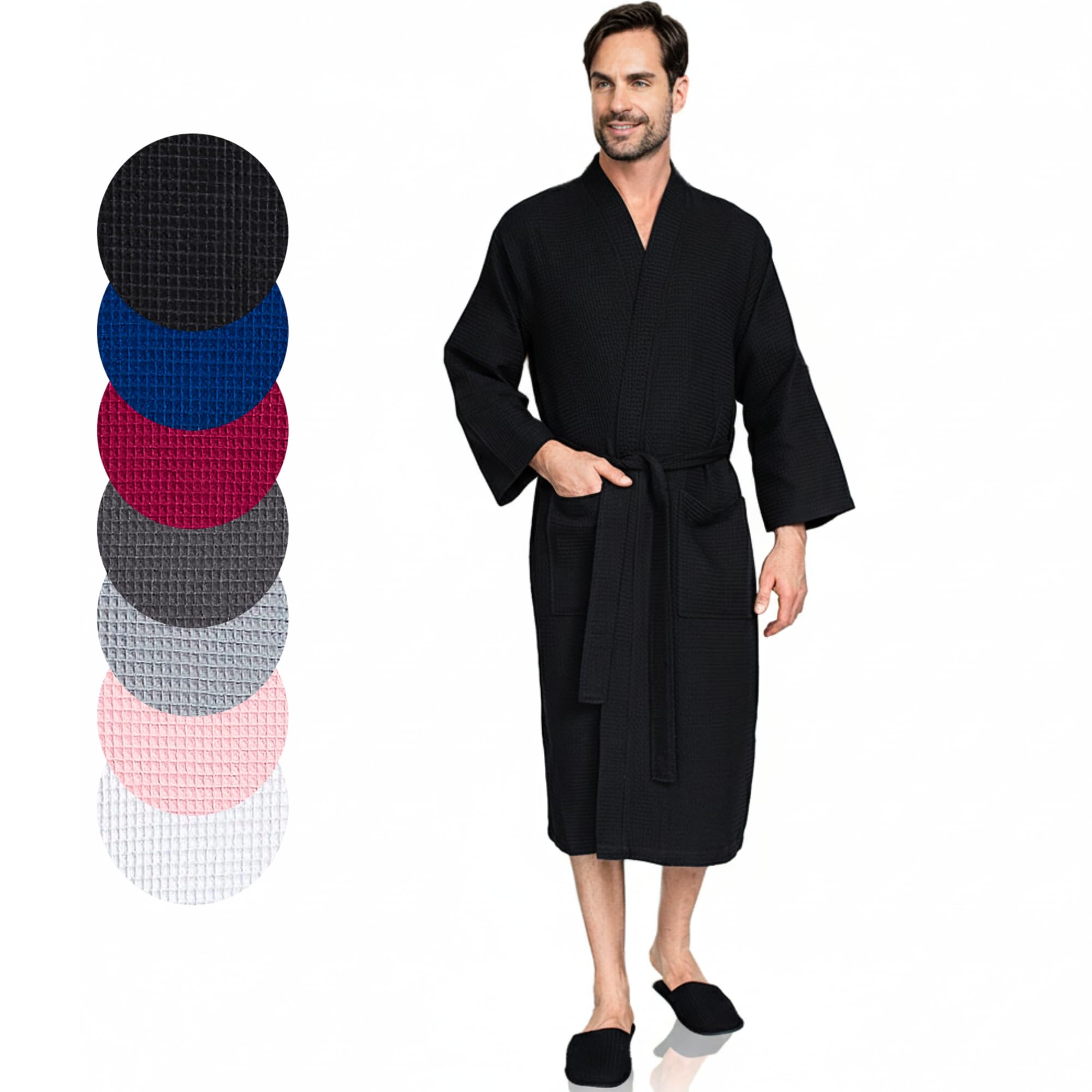 Lotus Linen Men’s Waffle Weave Cotton Bathrobe – Lightweight, Quick Dry Spa Robe, Personalized Robes