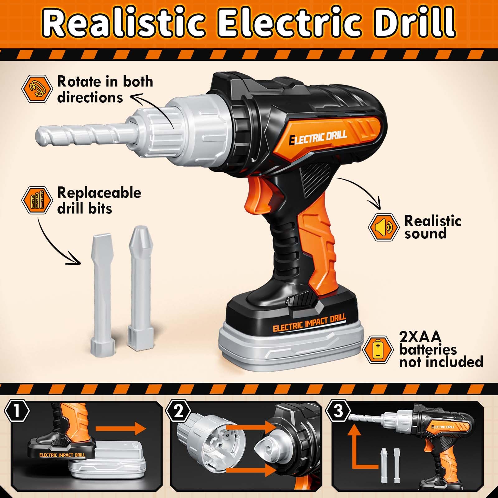 KidBloom 50 Pezzi Giochi Bimbo 3 Anni Attrezzi Giocattolo Bambini, Cassetta Attrezzi Bambini con Trapano Giocattolo, Regalo Bambino 3 4 5 Anni