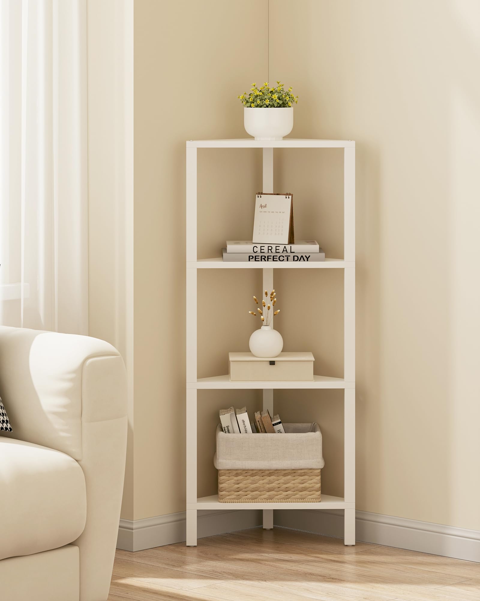 TUTOTAK Corner Shelf, 4-Tier Corner Bookshelf for Small Space, Narrow Display Corner Shelf Stand with Storage Rack, for Living Room, bedroom, Pure White BS05BW004EU