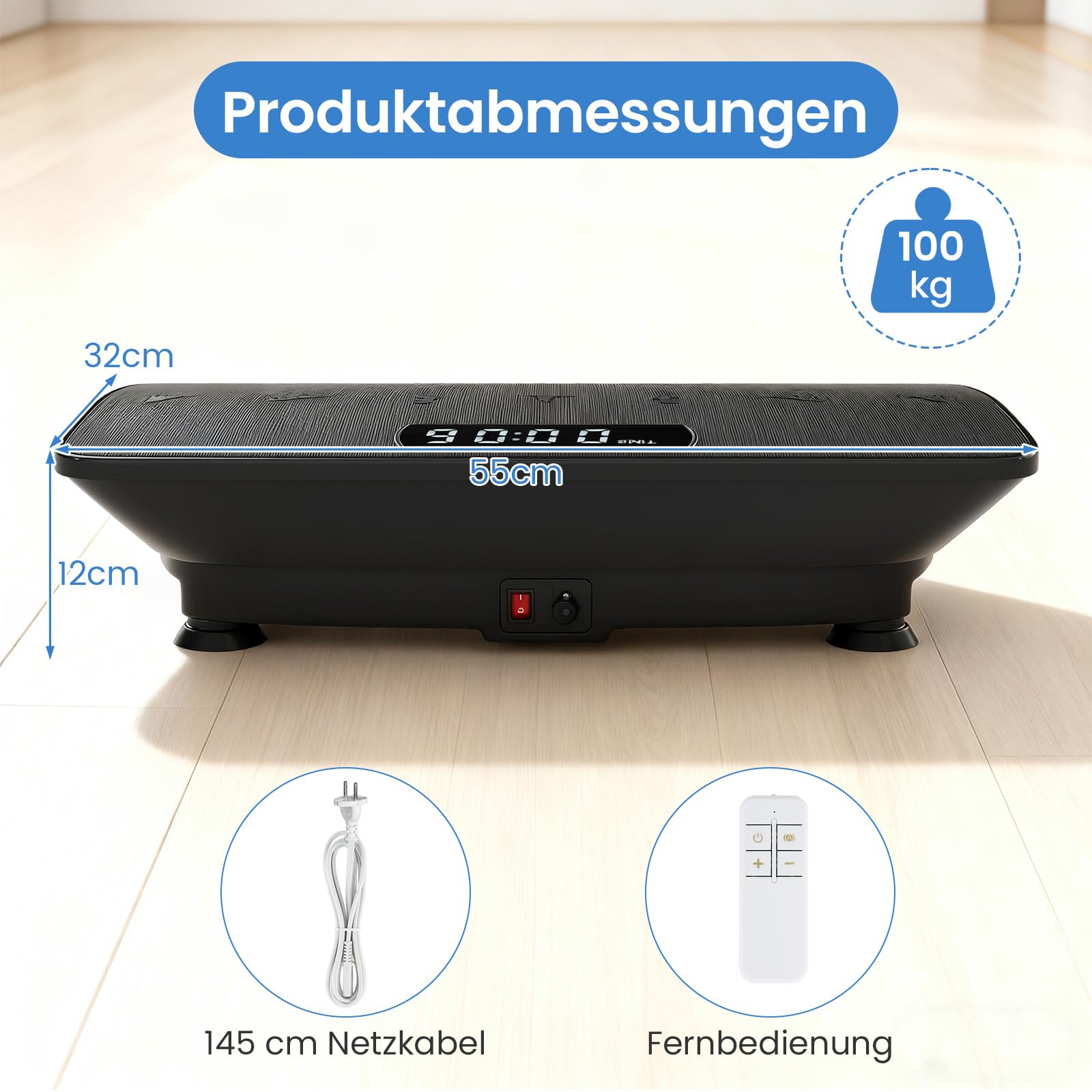 COSTWAY Płyta wibracyjna, płyta wibracyjna z Bluetooth i pilotem zdalnego sterowania, płyta wibracyjna z 10 poziomami intensywności i 2 trybami, obciążenie 100 kg, trenażer wibracyjny do treningu