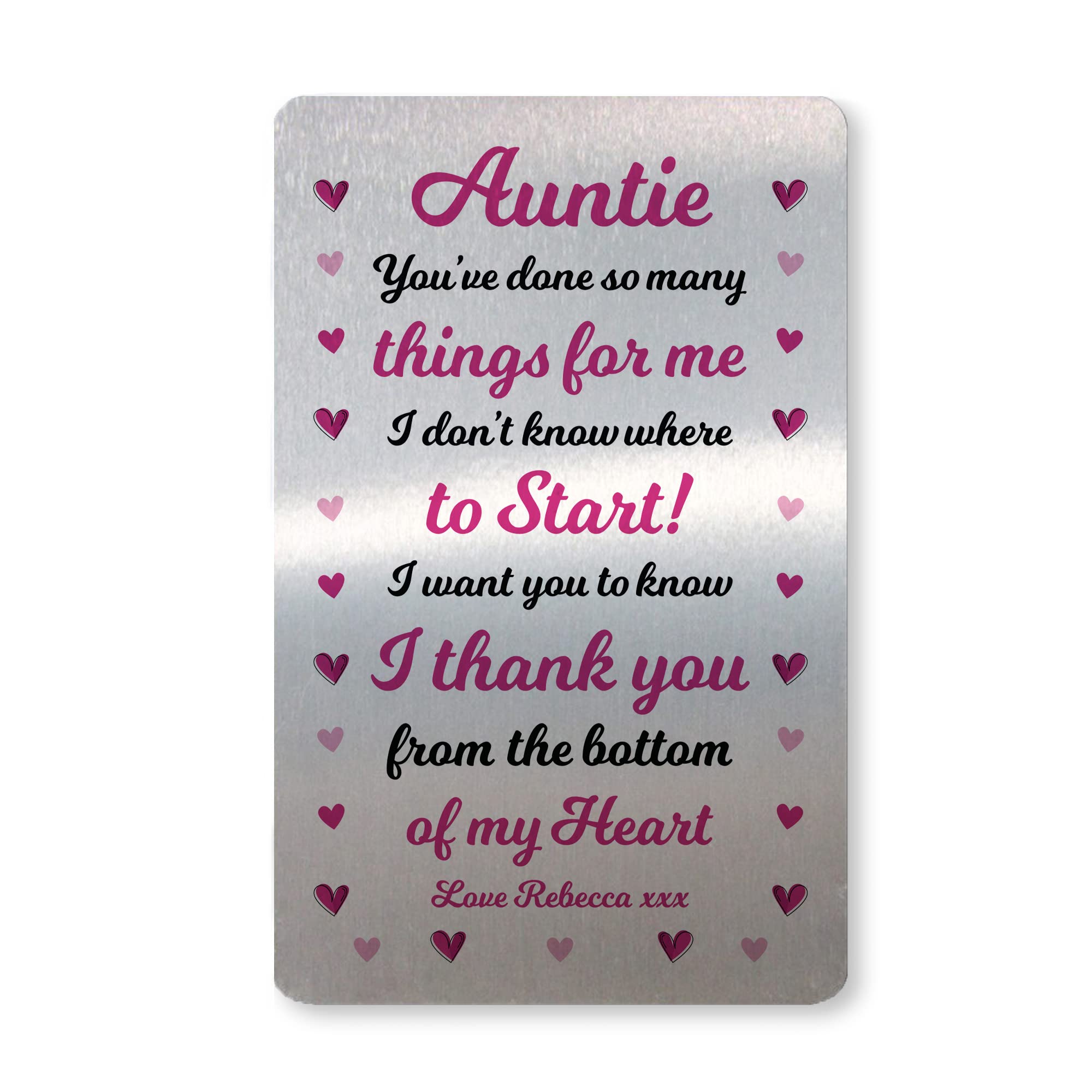 Auntie Gift For Birthday Metal Card Personalised Thank You Gift For Auntie Sister