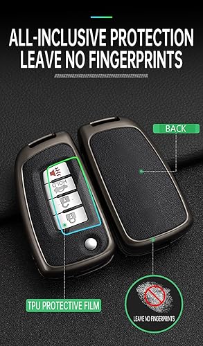 Miniatura 4 de ontto Funda de llave para llave de automóvil Nissan con tapa para llave de automóvil, piel de piel, carcasa de metal para llave Rogue Select Rogue