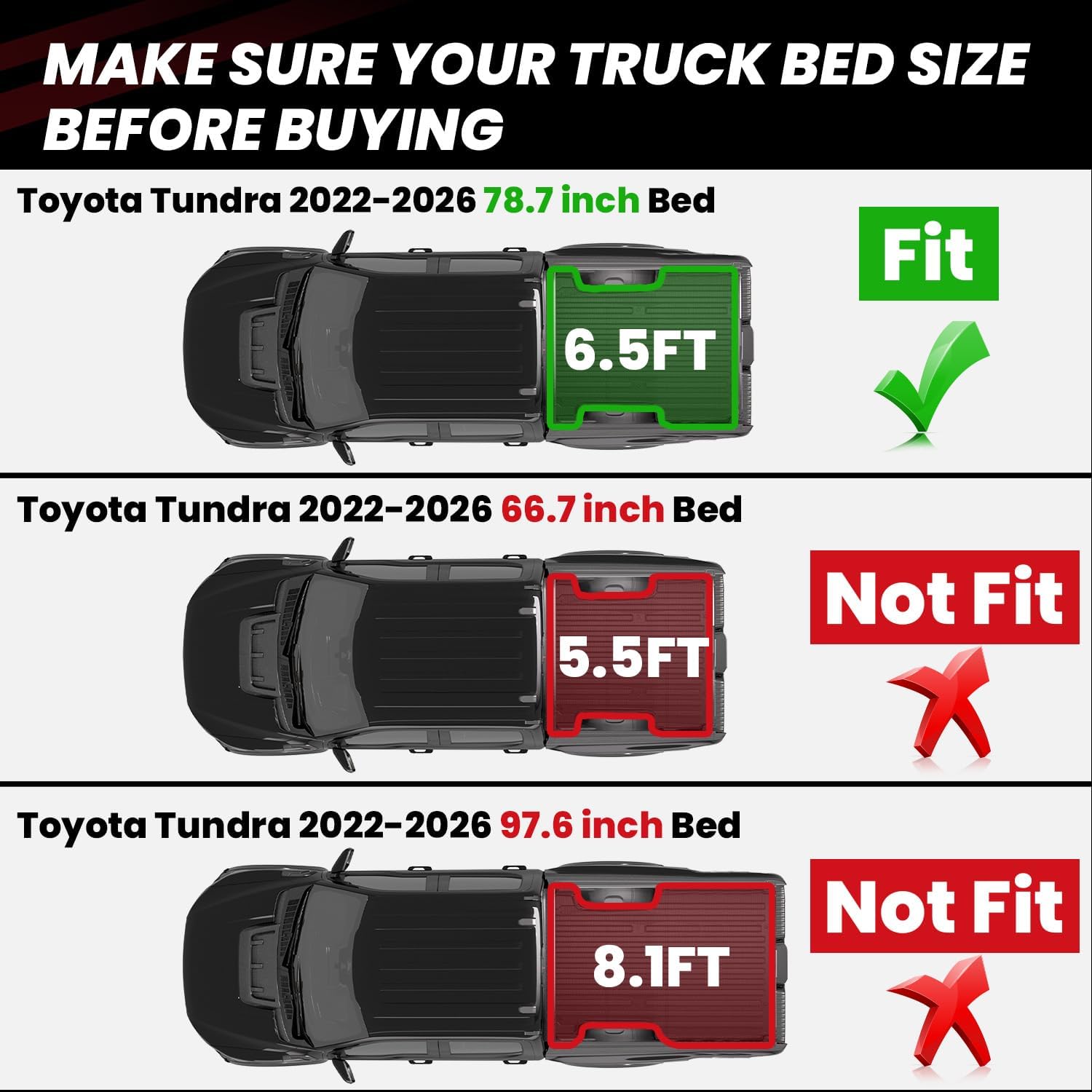 LASFIT Bed Mat & Tailgate Mat for Toyota Tundra 2022-2026 6.5FT/6.5' Truck Bed, All Weather 6.5 FT Bed Liner for Toyota Tundra 2026-2022 Accessories TPE Trunk Mat Cargo Mat (Not Fit Drop-in Liners)