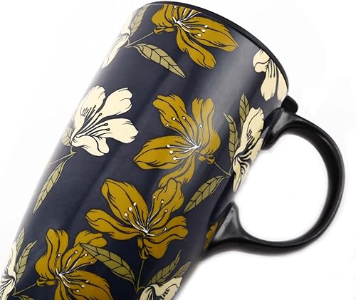 Miniatura 6 de DUSVALLY Taza de cerámica grande taza de café de viaje alto tazas de café de porcelana con tapa y asa, 17 onzas, paquete de 2