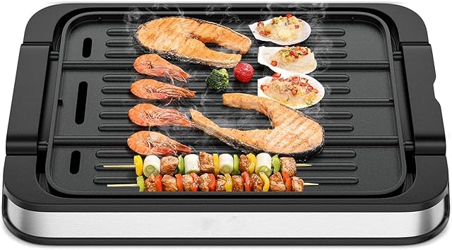 GYMAX Electric Grill, 2-in-1 Reversible Grill and Griddle with Non-Stick Teppanyaki Pan and Adjustable Temperature Control, Indoor Outdoor Barbecue Griddle