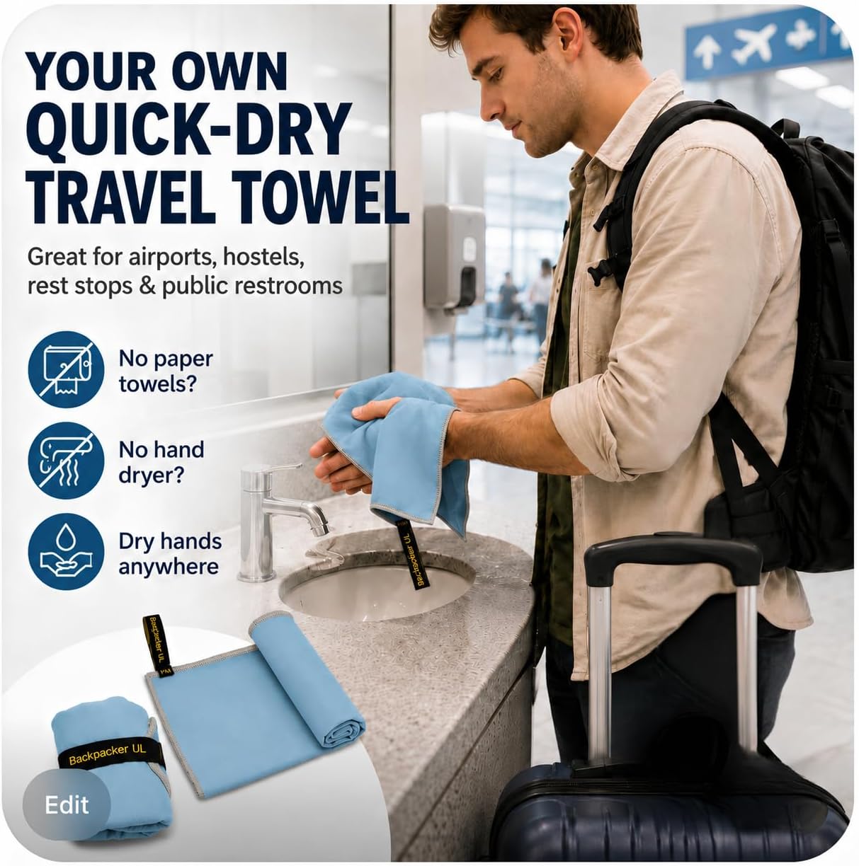 Elite Trail Magic Backpacking Ultralight Quick Dry Microfiber Soft Fast Drying Hand and Face Towel Wash Cloth Camping Yoga Hiking Active Lifestyle Small