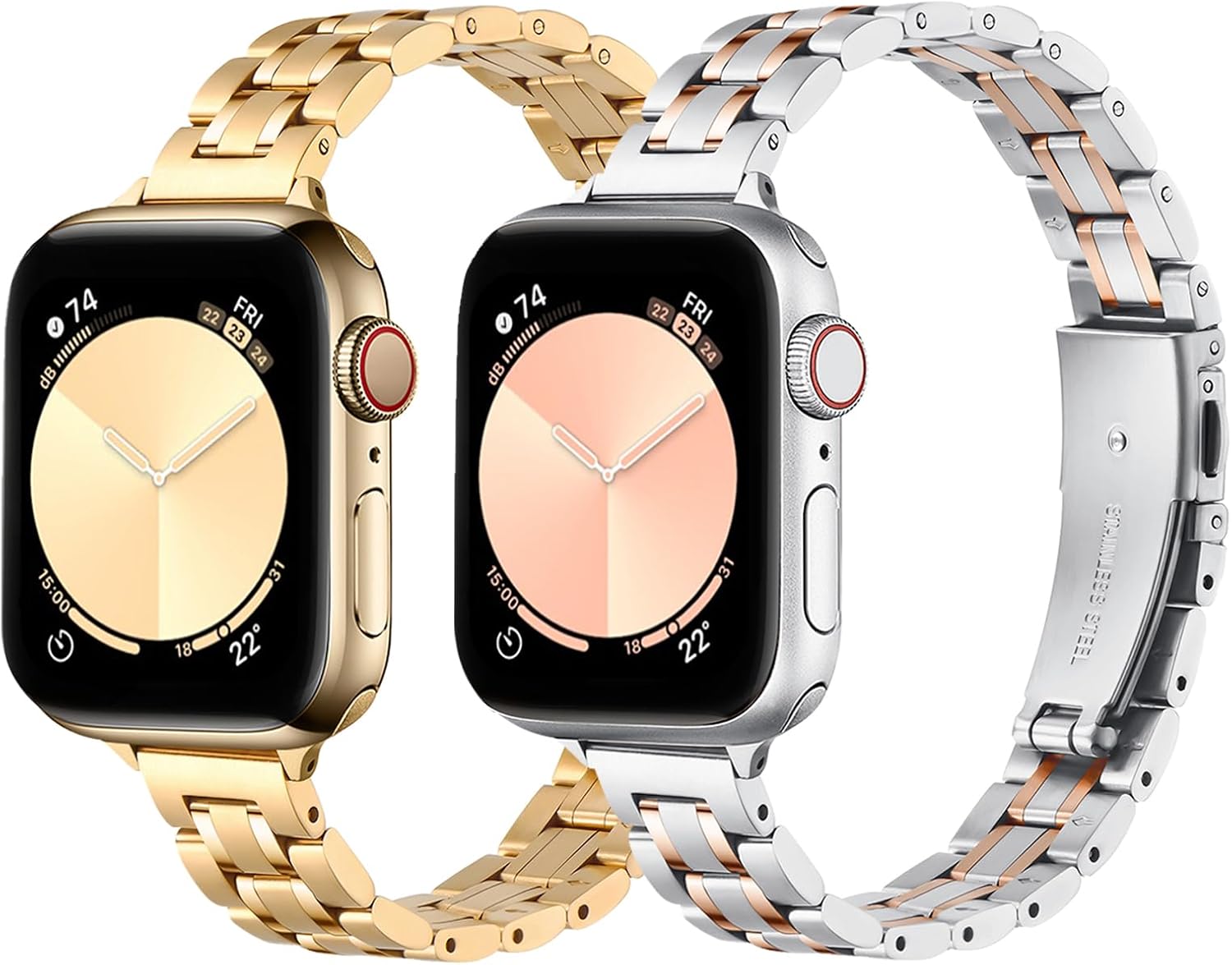 Bundle of the Gold and Silver Rose Gold Metal Apple Watch Replacement Band