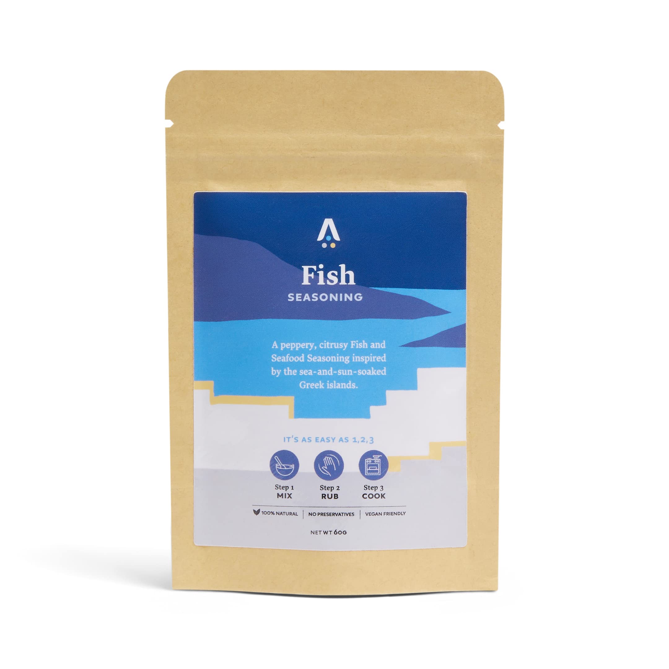 Jida Fish and Seafood Seasoning (60g Bag, 2.1oz) | peppery, citrusy Mediterranean Spice Blend | Also Perfect For Cooking, Pasta Sauce, Meat, Grilled Chicken, Roasted Vegetables, Tofu