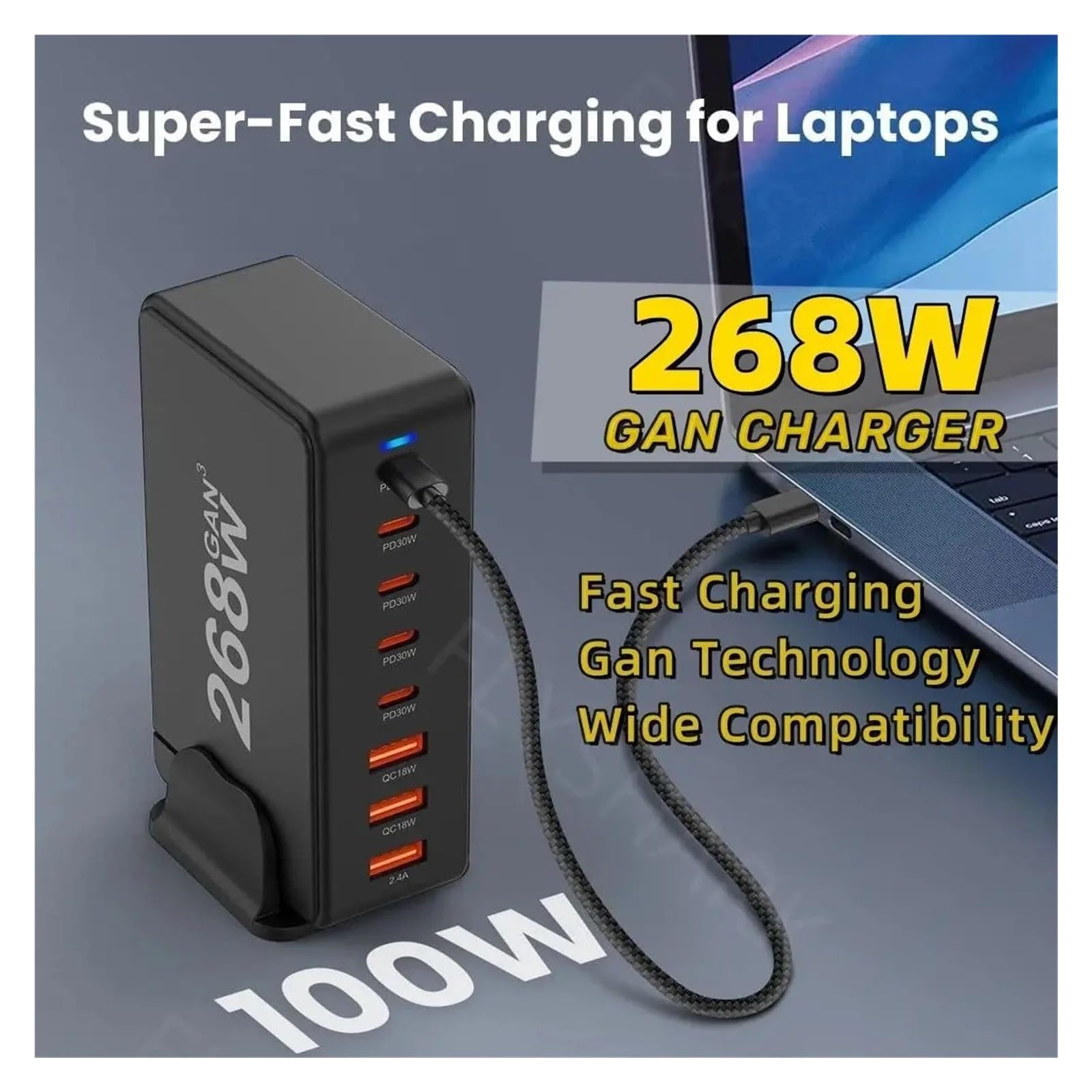 Caricatore GaN PD USB C Stazione Di Ricarica Desktop Mutli Rapido Adattatore Alimentazione For Laptop Tecnologia Ricarica Rapida Sicura(268W GaN Charger)