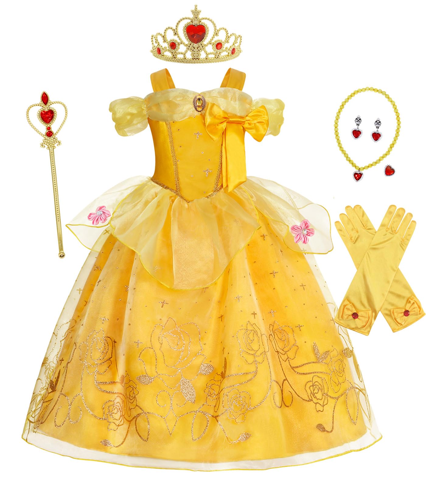 WonderBabe Princess Dress Up for Girls Halloween Cosplay Costume Kids Birthday Christmas Holiday Fancy Party Layered Dresses