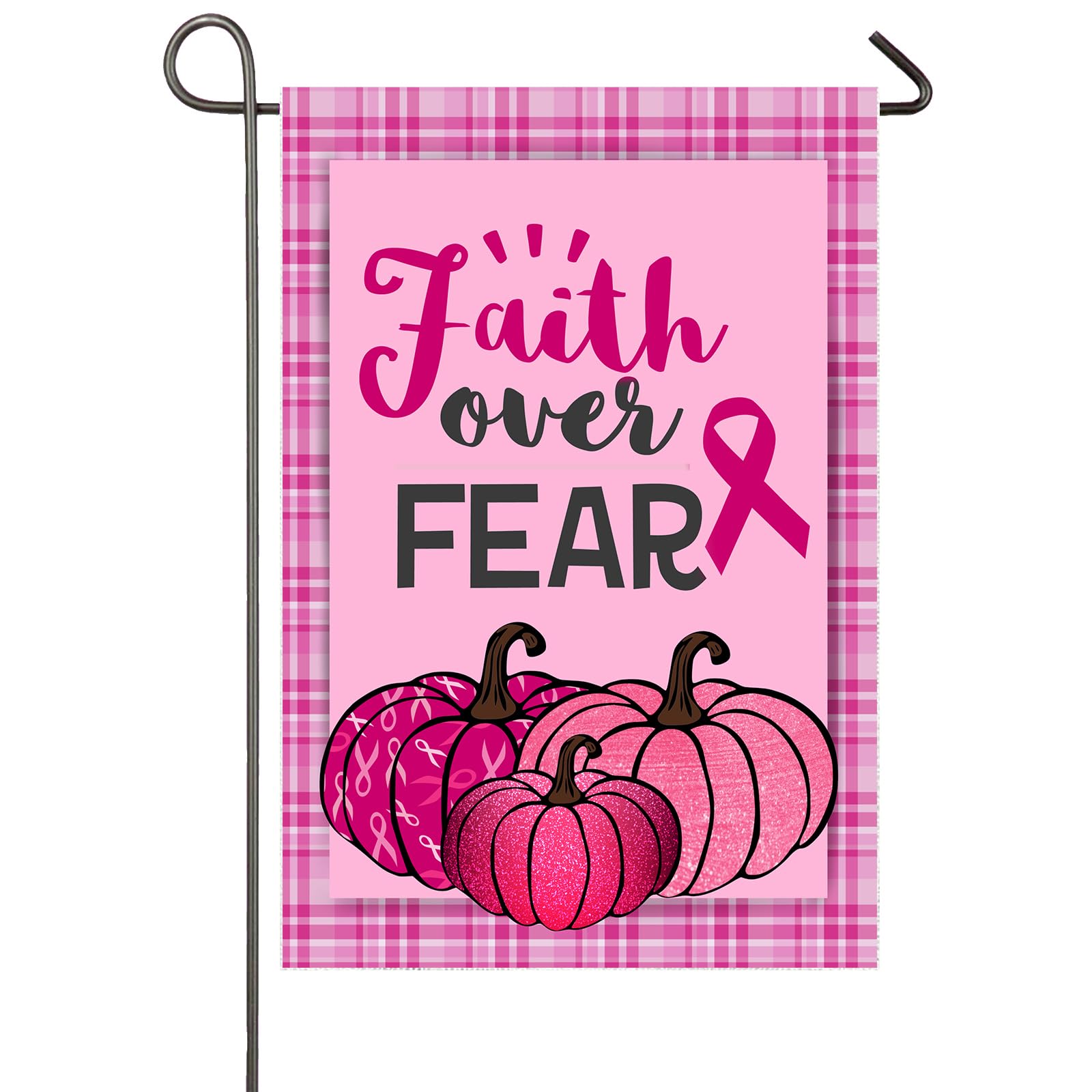 Pink Pumpkins Breast Cancer Garden Flag 12x18 Double Sided Faith Over Fear Pink Ribbon Yard Flag Banner October Breast Cancer Awareness Pink Month Yard Decorations Outside Porch Decor