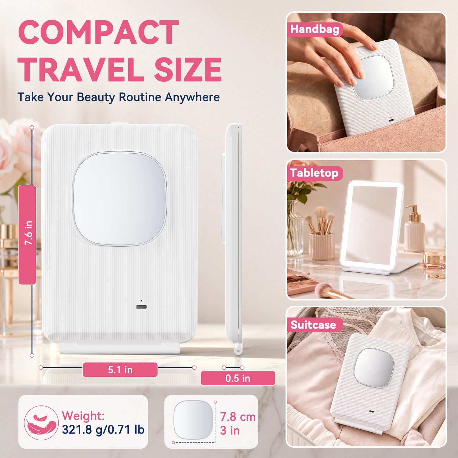 Auxmir 2000mAh Rechargeable Travel Makeup Mirror with 76 Led Lights
