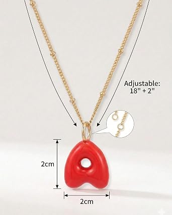 Red Bubble Initial Necklaces for Women Trendy Dainty Cute Bubble Letter Charms Pendant Necklace Colorful Vibrant Cheerful Lively Jewelry Gift