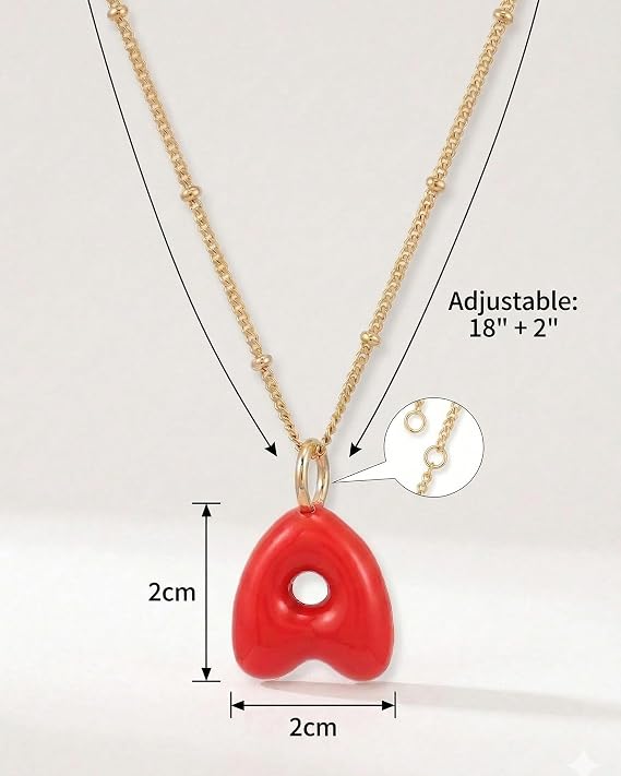 Red Bubble Initial Necklaces for Women Trendy Dainty Cute Bubble Letter Charms Pendant Necklace Colorful Vibrant Cheerful Lively Jewelry Gift
