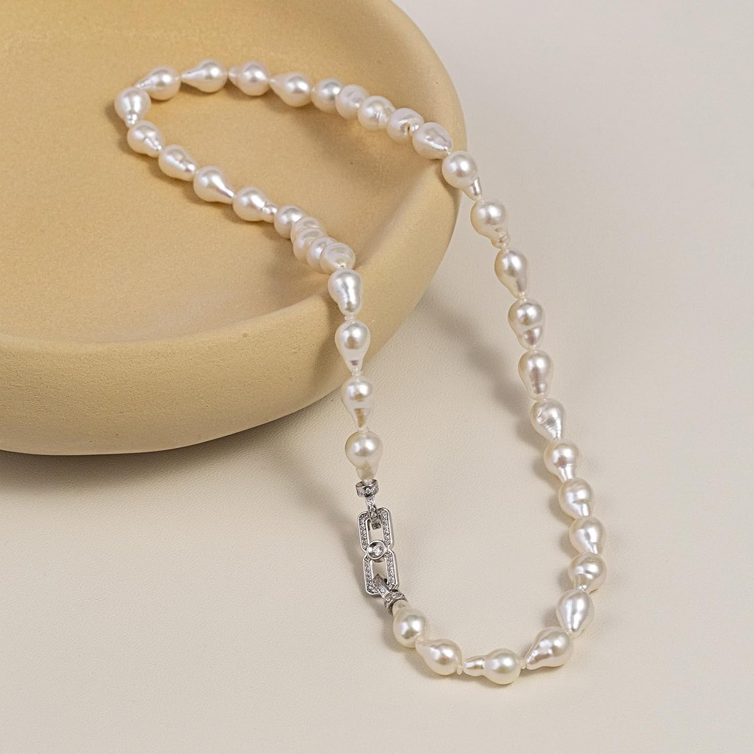 Freshwater Pearl Necklace Baroque Pearl Beaded Jewelry,925 Sterling Silver Dainty Clasp for Wedding Outfit Party Gift for Her