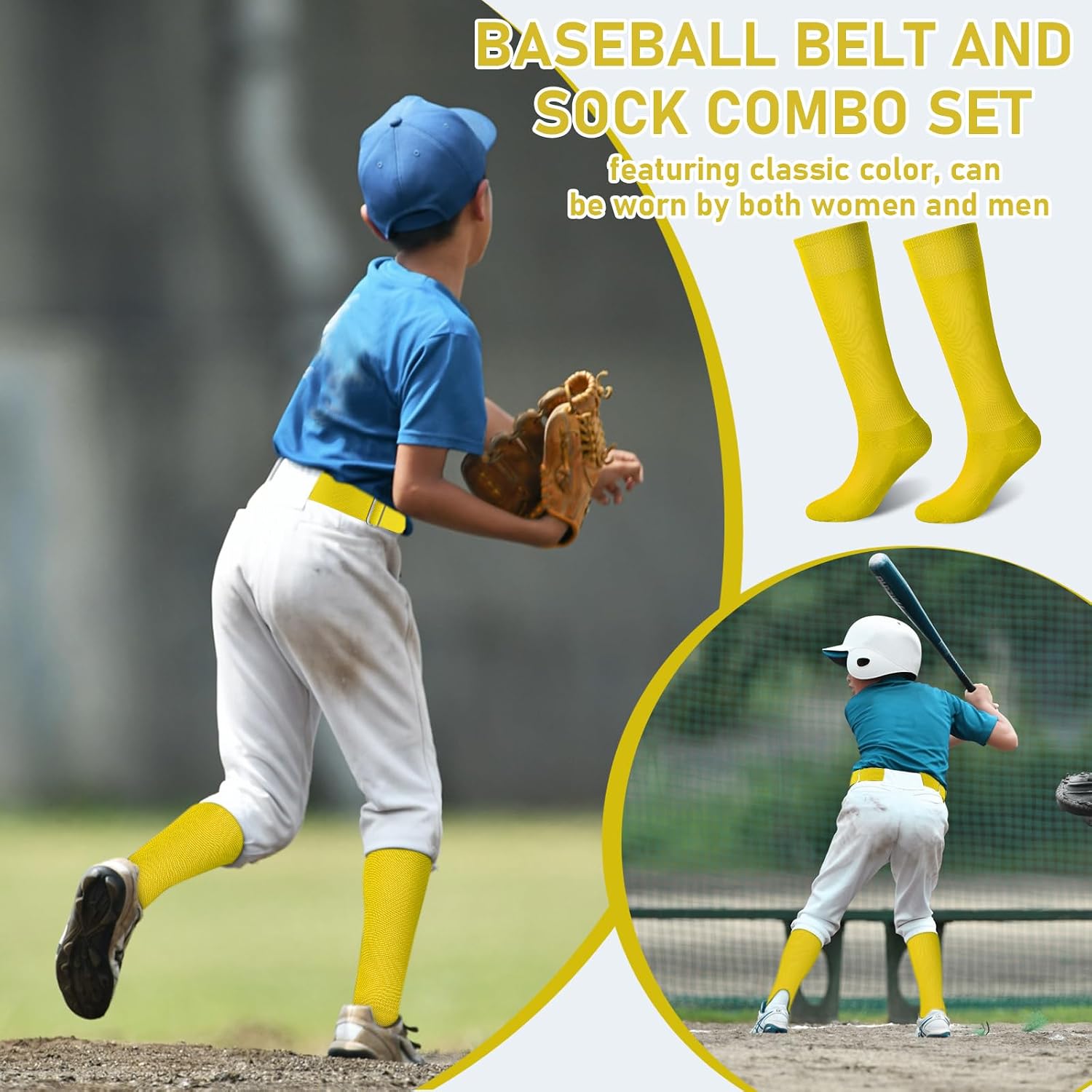 Zhanmai Baseball Belt and Socks Combo Adjustable Softball Socks and Belt Elastic for Youth Boys Girls, Adult