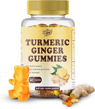 Turmeric & Ginger Gummies with Black Pepper 500mg Ginger Root Extract, 500mg Turmeric Root Extract, Black Pepper Extract for Absorption Joint, Immune & Digestive Support 60 Gummies