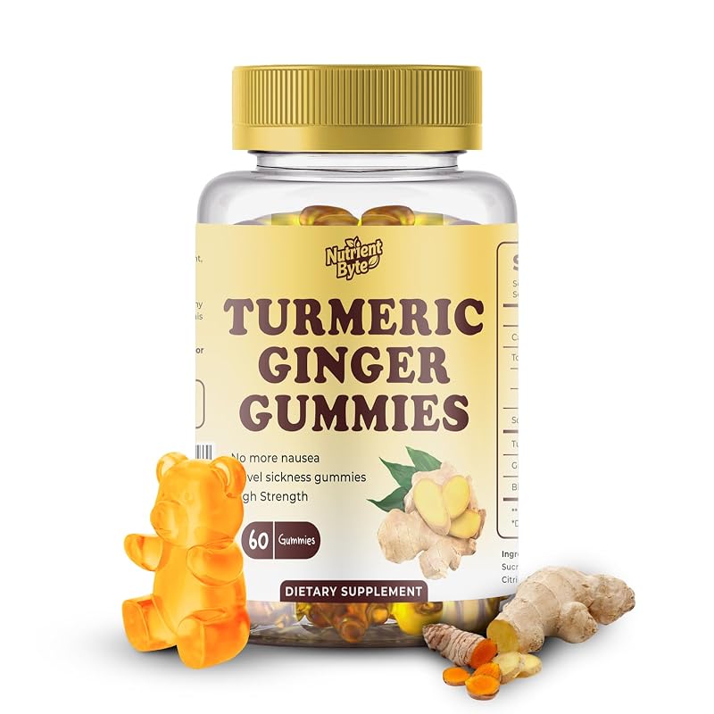 Nutrient Byte Gomas de Cúrcuma, Gengibre e Pimenta-preta, 500 mg de cada extrato de cúrcuma e gengibre, 60 gomas