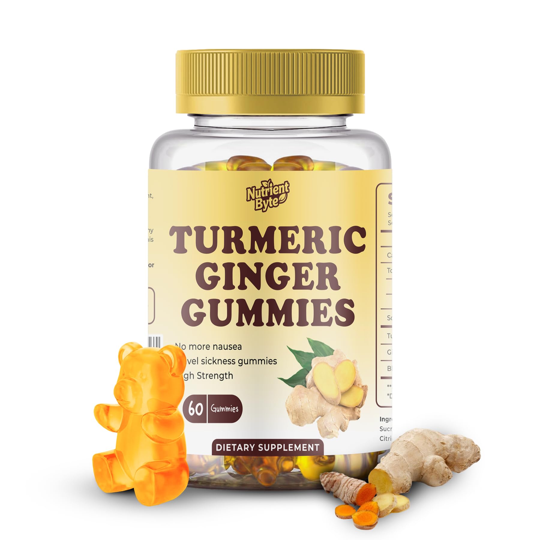 Turmeric & Ginger Gummies with Black Pepper – 500mg Ginger Root Extract, 500mg Turmeric Root Extract, Black Pepper Extract for Absorption – Joint, Immune & Digestive Support – 60 Gummies