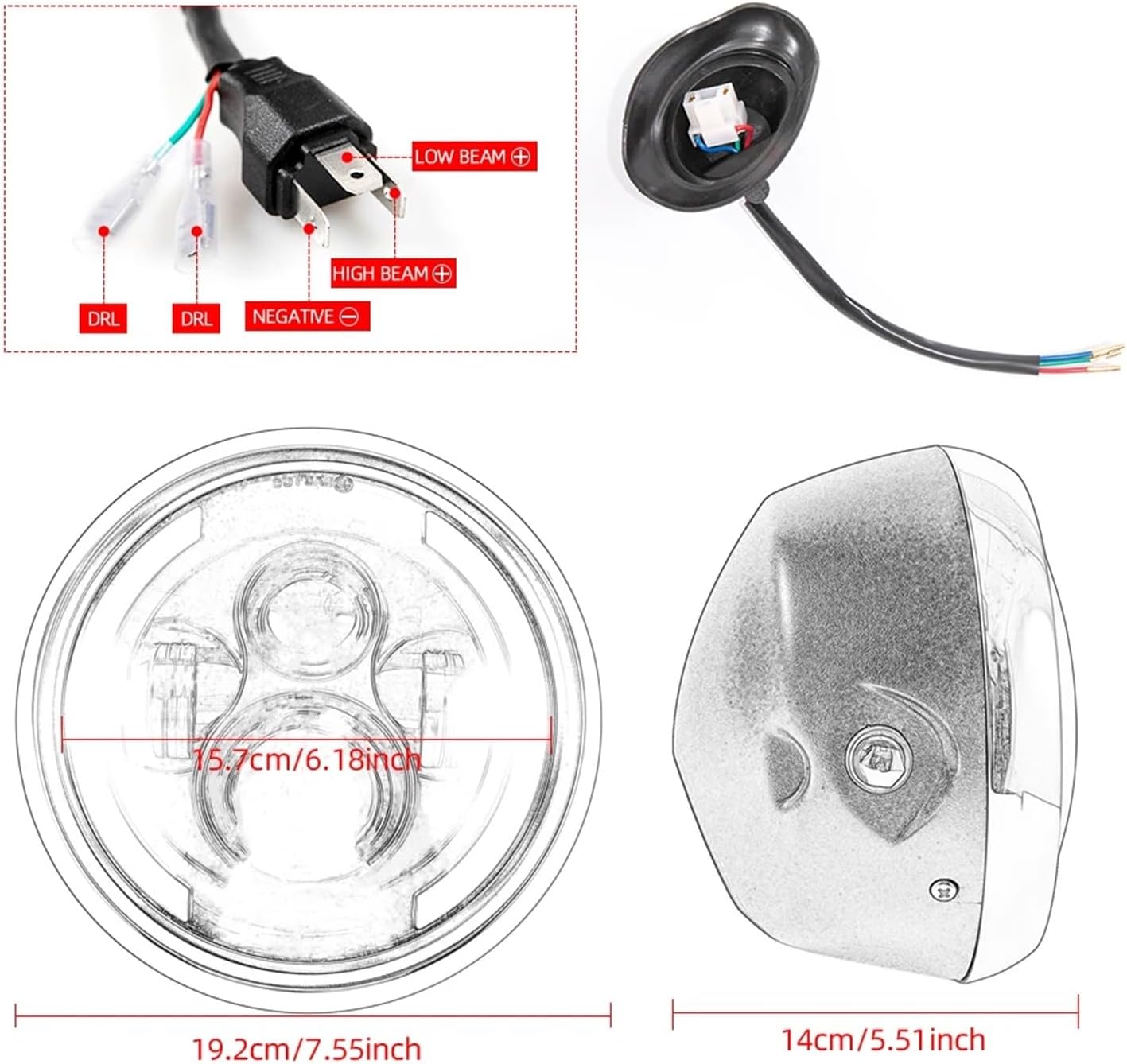 Round 7.5" Motorcycle Headlight High Low Beam HeadLamp Bulb DRL with Angel Fit For Harley Sportster Cafe Racer Bobber