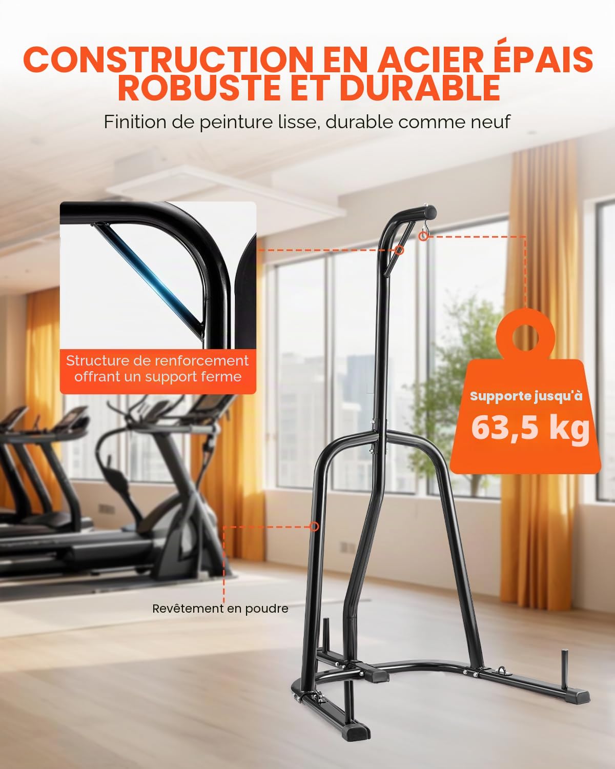 VEVOR Support pour sac de frappe, équipement d'entraînement en acier robuste, hauteur réglable avec base lestée, peut supporter jusqu'à 63,5 kg, support autoportant pour sac de sable pour la maison