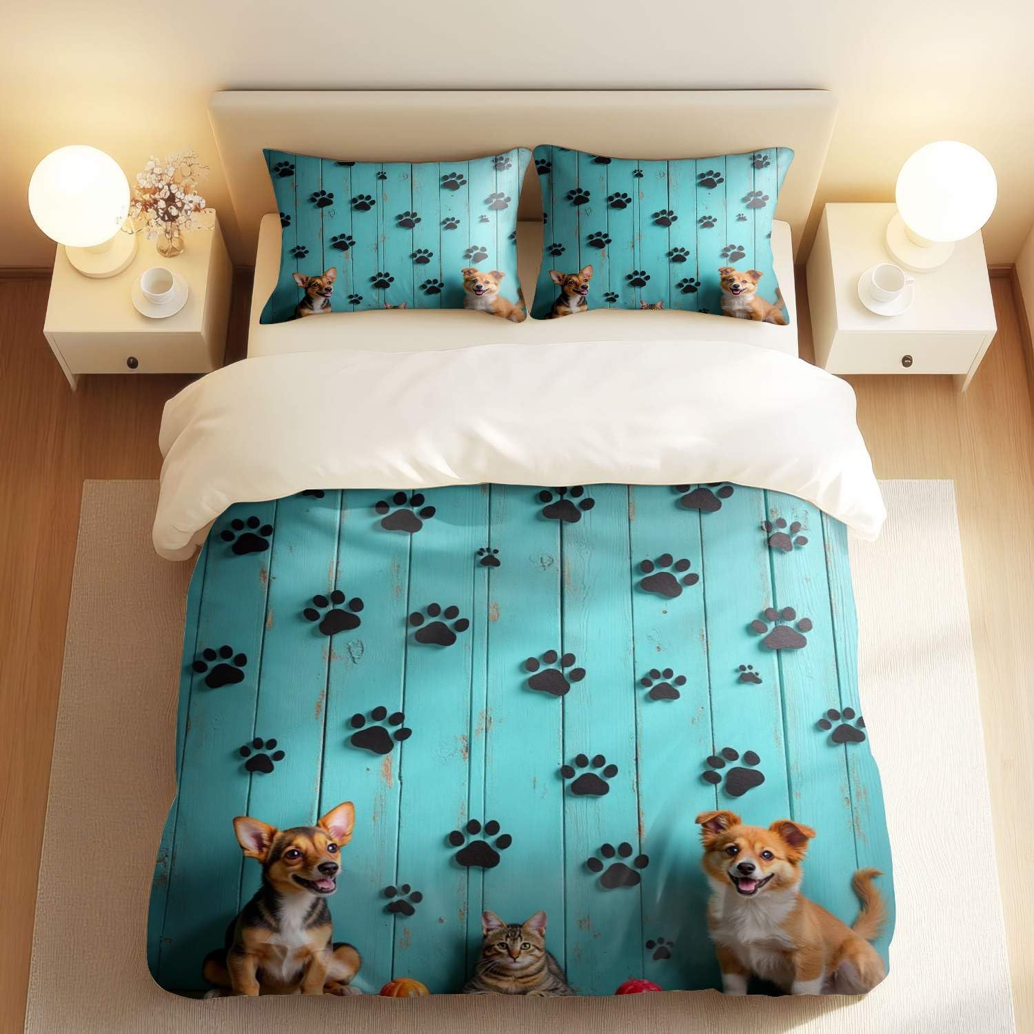 Housse de couette motif bois bleu King pour lit king size propre