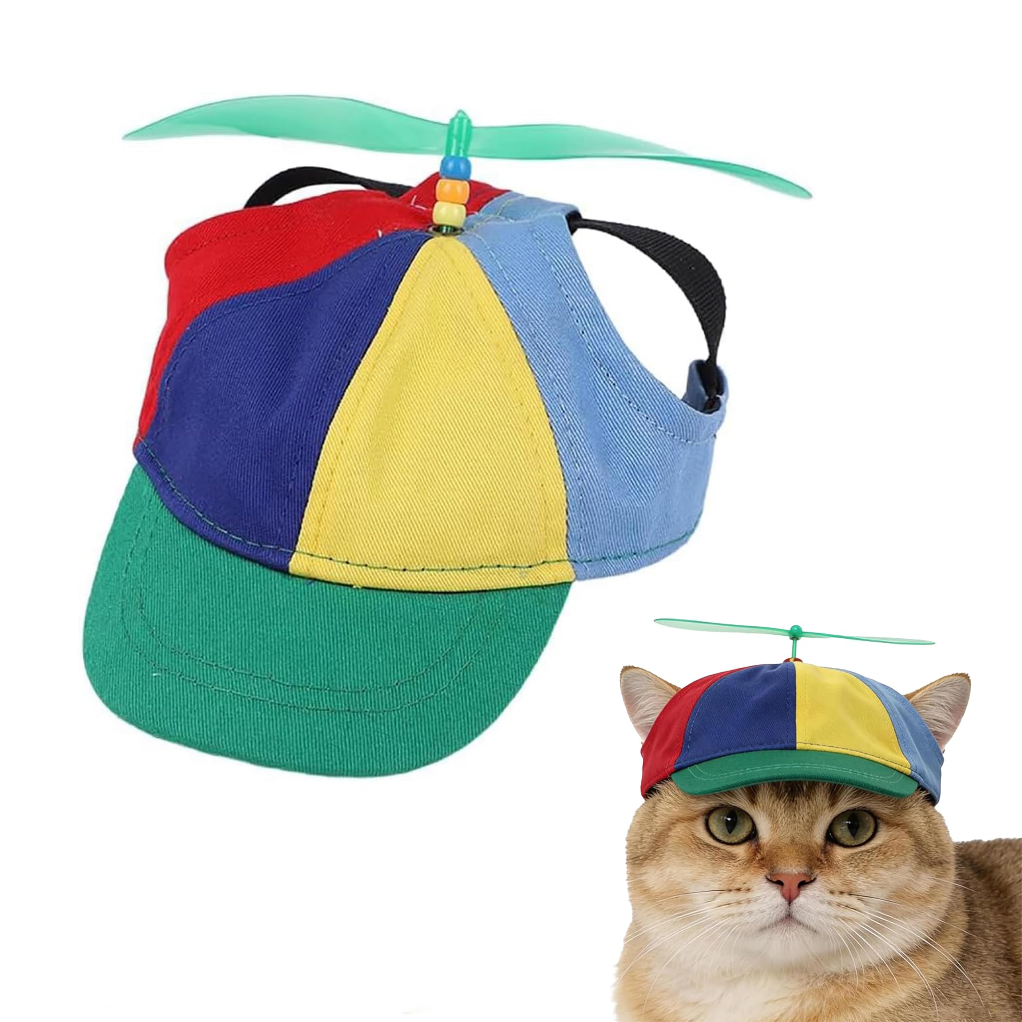 Cat Propeller Hats Rainbow Propeller Hat Cat Bucket Hat with Propellers Helicopter Hats for Cats with Ear Holes โ image 1