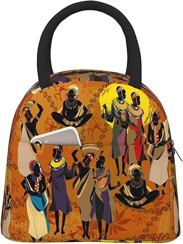 Bolsa de almuerzo africana negra para mujer, bolsa grande de mano para mujer afro, reutilizable, contenedor para mujeres y hombres, oficina,
