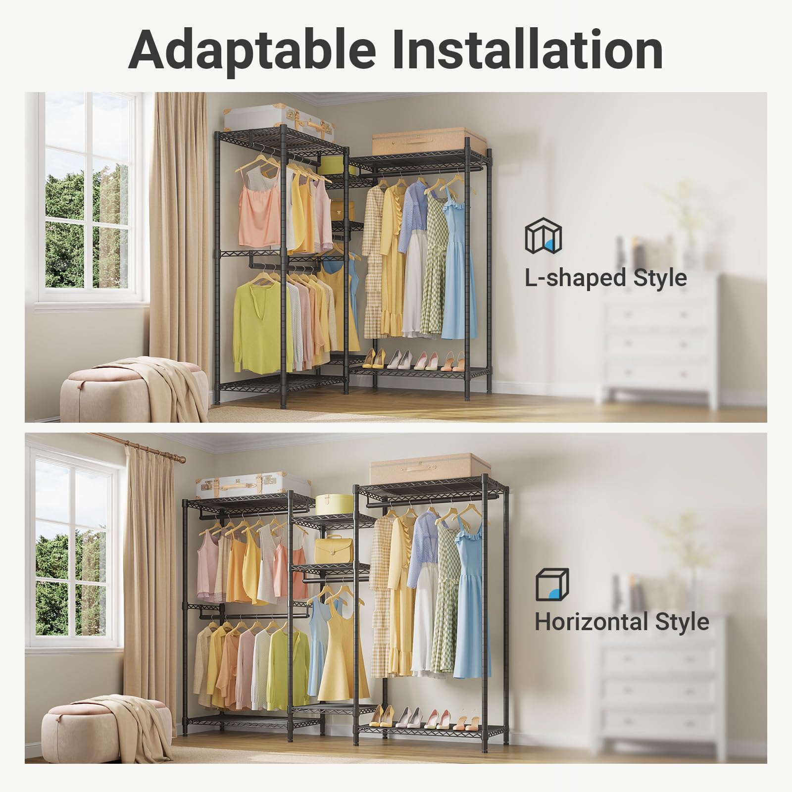 VIPEK Classic V6 Wire Garment Rack Heavy Duty Clothes Racks with Shelves, Freestanding Portable Wardrobe Closet Rack for Hanging Clothes Closet System 68.9" L x 15.7" W x 76.4" H, Load 850LBS, Black