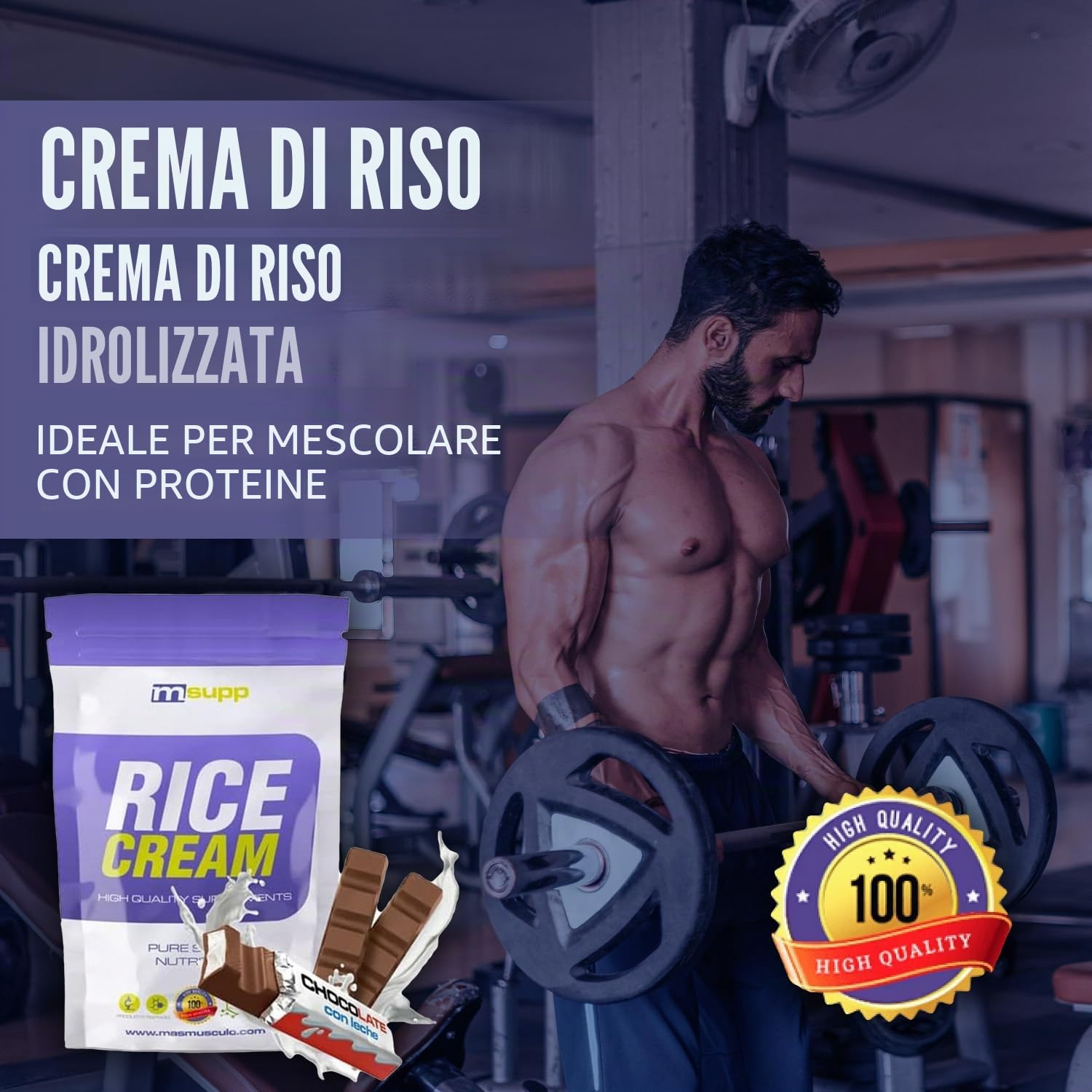 MASmusculo - Crema di Riso Fitness - Polvere - Vasetto da 2 kg - Fonte di Carboidrati - Appetito Soddisfacente - Ideale da Miscelare con Proteine ​​- Gusto Cioccolato al Latte