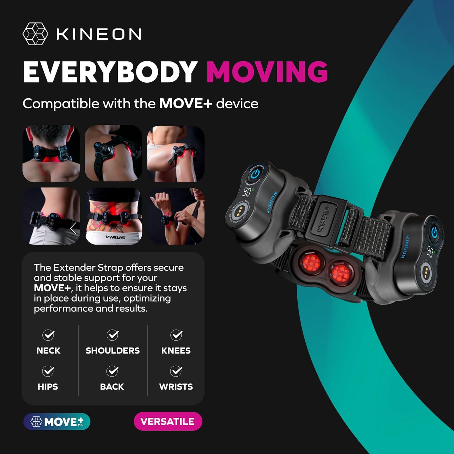 Kineon Move+ Extender Strap - Pair with the MOVE+ LED Device - Enhanced Compatibility - Portable Design - Seamless Integration - For Extra Circumference - Ideal for the Back, Hip or Stomach