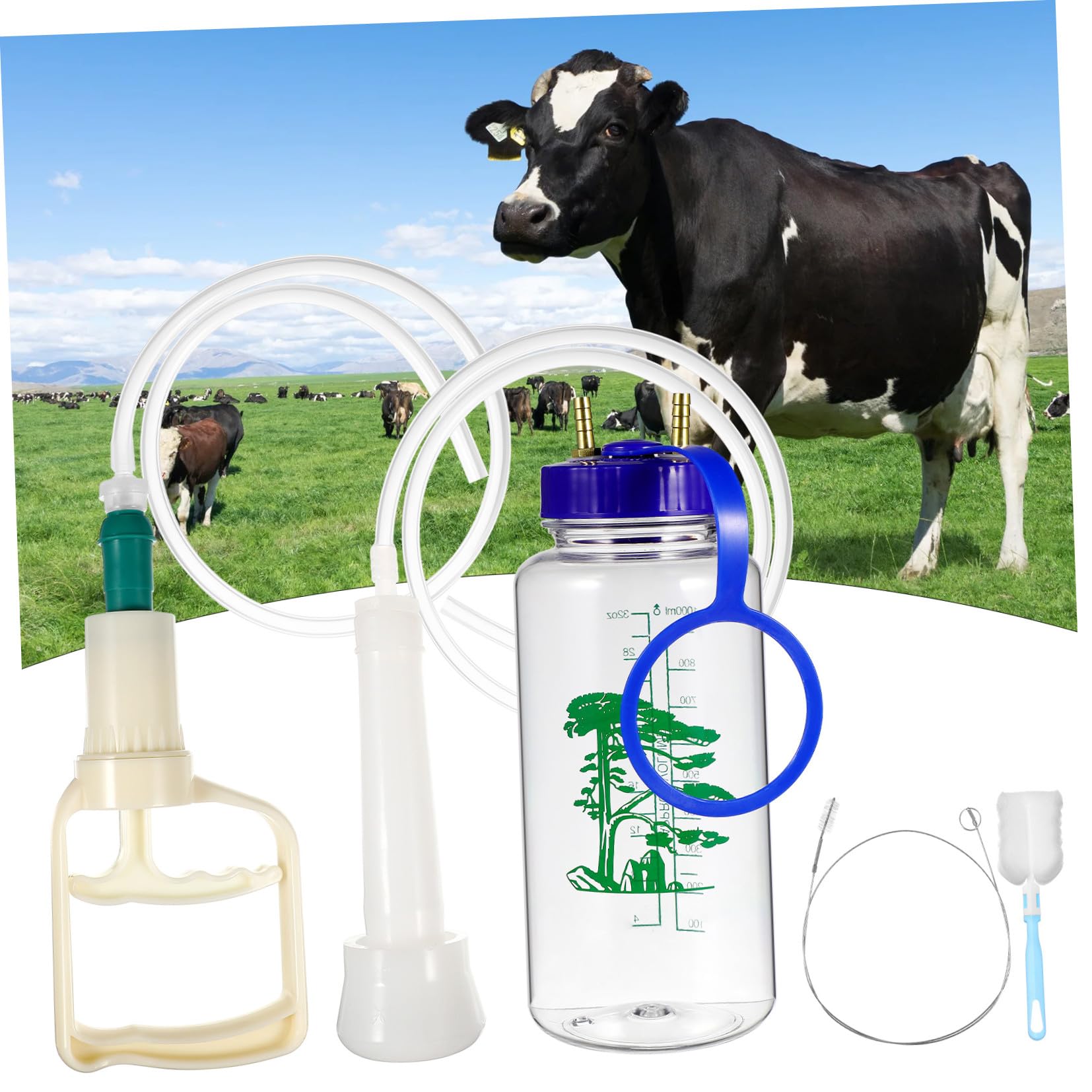 GANAZONO Macchina Spazzola per Pulizia la Mungitura Manuale in Plastica Portatile e Bottiglia Inclusa per Mucche e Capre per Allevamenti e Fattorie