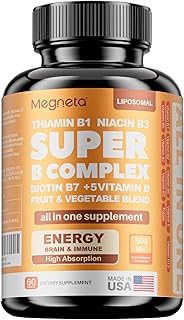 Vitamin B Complex for Men & Women - Fruit & Vegetable Blend B-Complex: B1, B2, B3, B5, B6, B7, B12 with Vitamin E, Folate - Energy, Brain & Heart Support Supplement, 60 Capsules