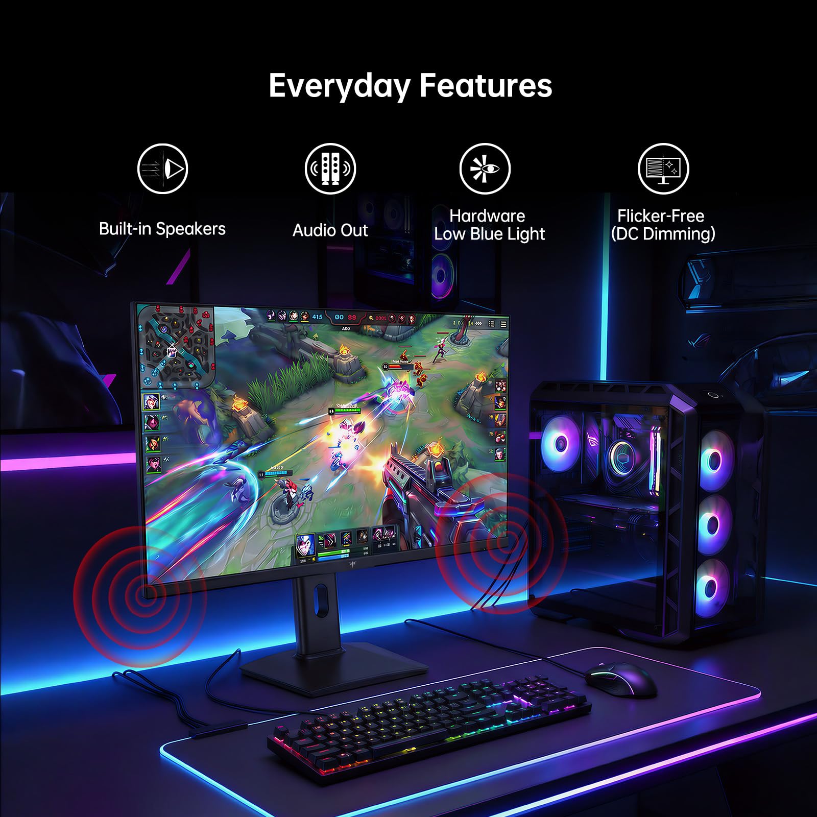 KTC Monitor Gaming 27 Pollici QHD 2560x1440 200Hz Fast IPS 1ms GTG HDR400 Adaptive Sync 10 Bit Supporto Regolabile