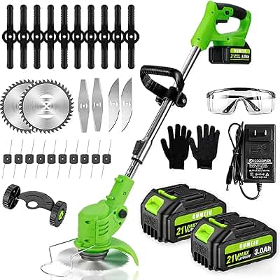 Desbrozadora Bateria, Recortabordes Eléctrico con 2 3.0Ah baterías y Cargador rápido, Recortabordes baterías y Cortadora de Bordes 2 en 1, Desbrozadora Electrica Adecuado para Cortar césped de jardín